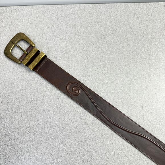 Jennifer Graham Leather Belt Womens Medium Brown Brass Buckle Embossed Boho 1.75 main image 5